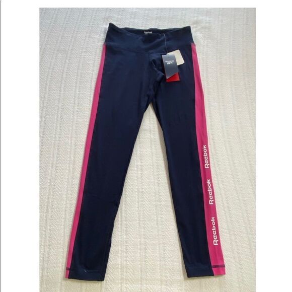 REEBOK Womens Small Training Essential Leggings Blue/Pink - Picture 1 of 6